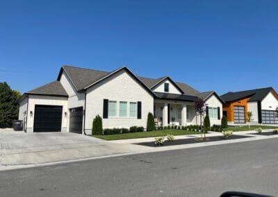White home with contrasting black trim