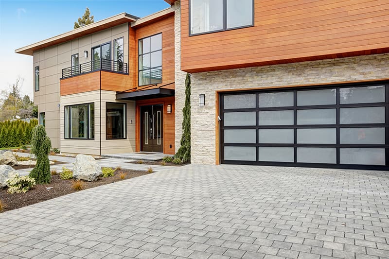Glass Panel garage Door on a modern home